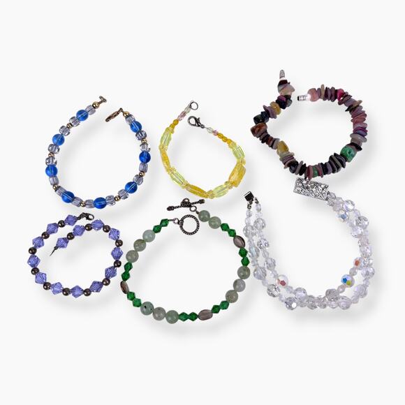 Fashion Tennis Bracelets Lot 6 Colorful Beads Natural Stone Chips Clasp Toggle - Picture 3 of 9